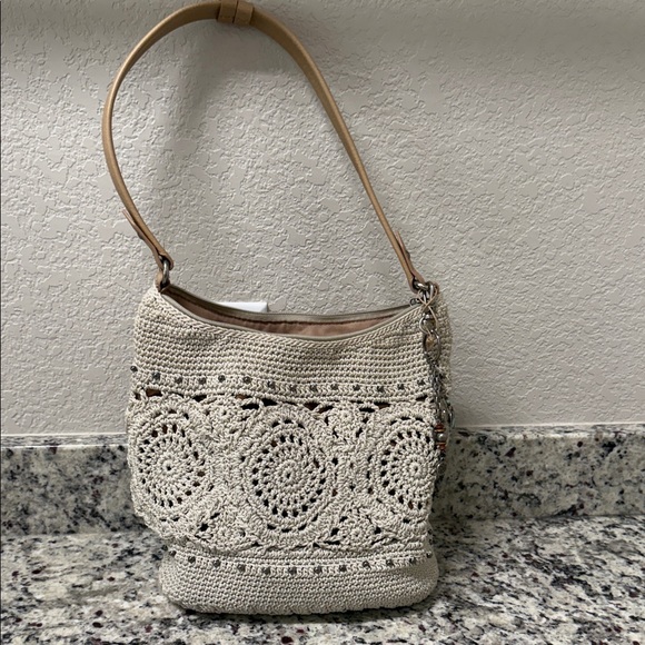 The Sak Crochet Shoulder Bag in Cream and Tan - Picture 1 of 6